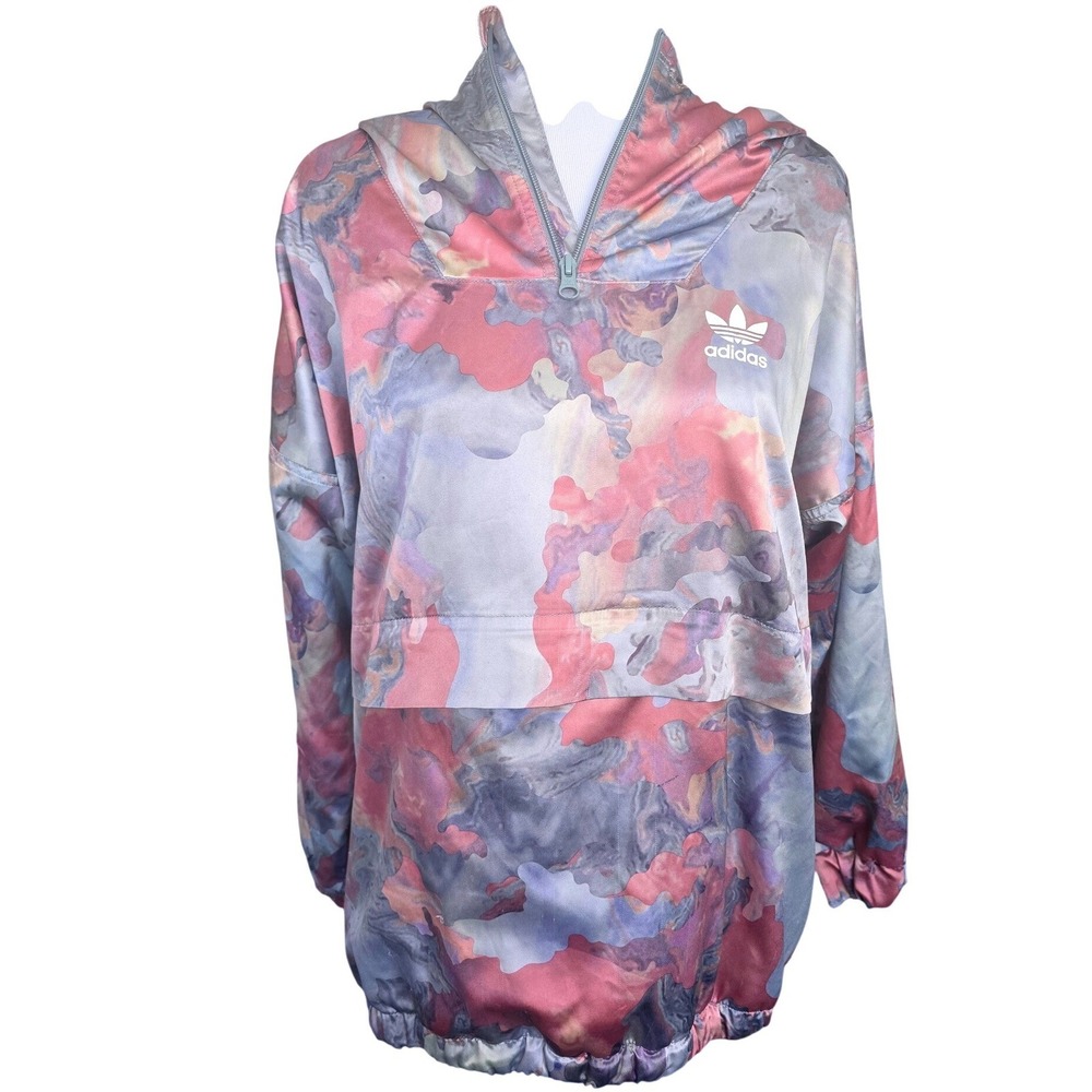 Adidas Originals Womens Abstract Watercolor Oversized Half Zip Windbreaker 34